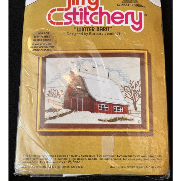Jiffy Stitchery Un-Opened Package "Winter Barn" Wool yarn 5" x 7" - Picture 5 of 5